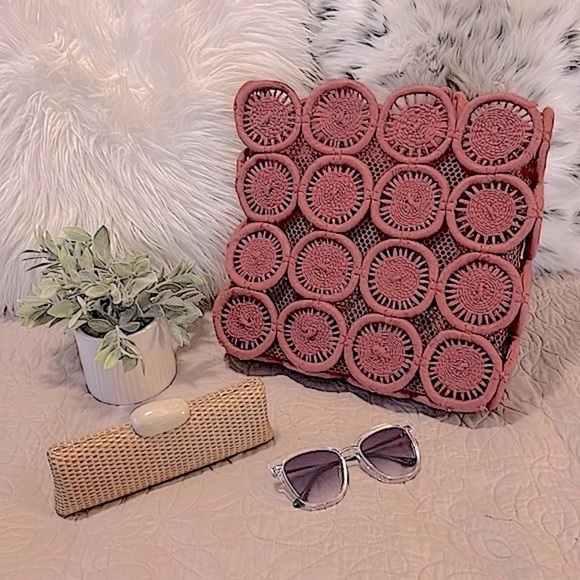 Madewell Catania Mauve Pink Boho Circle Mesh Two Handle Beach Pool Lake Tote - Picture 1 of 15
